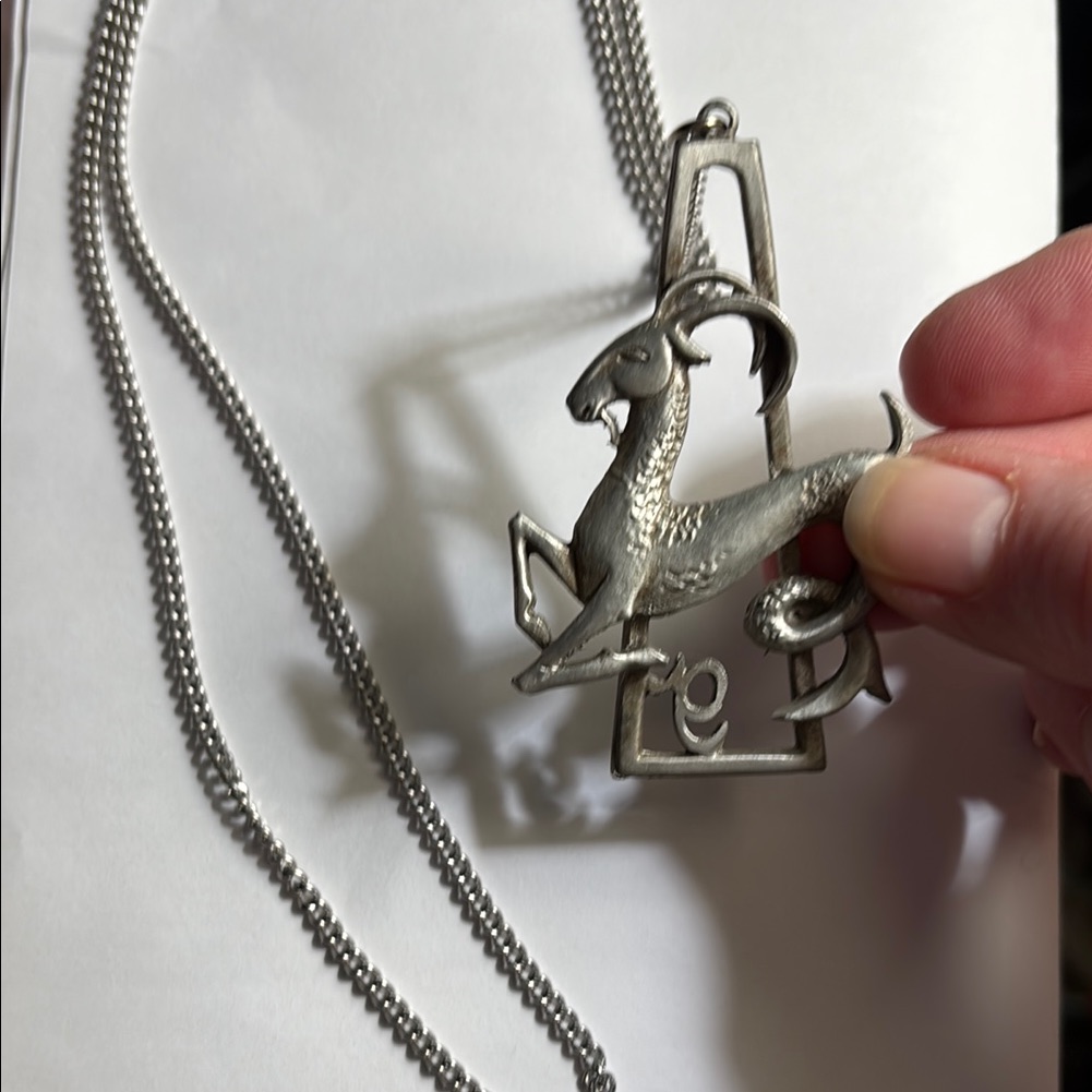 Silver Tone And Pewter Capricorn Pendant Necklace 30$